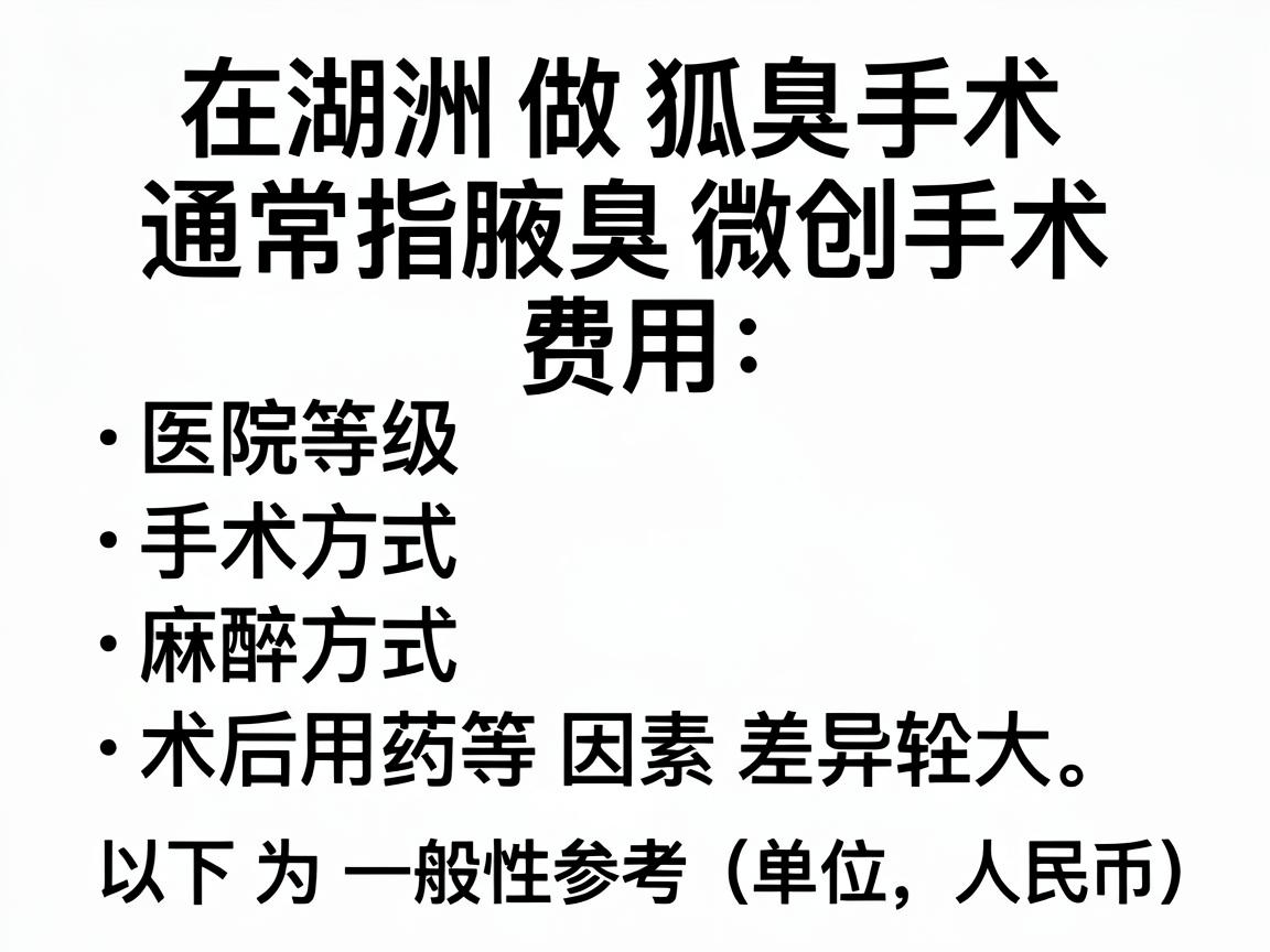 在湖州做狐臭手术（通常指腋臭微创手术）的费用因医院等级、手术方式、麻醉方式及术后用药等因素差异较大。以下为一般性参考价格范围（单位，人民币）
