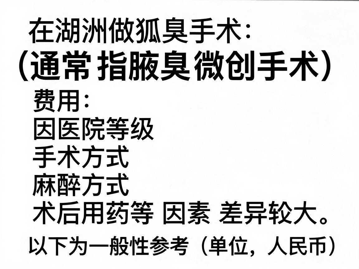 在湖州做狐臭手术（通常指腋臭微创手术）的费用因医院等级、手术方式、麻醉方式及术后用药等因素差异较大。以下为一般性参考价格范围（单位，人民币）