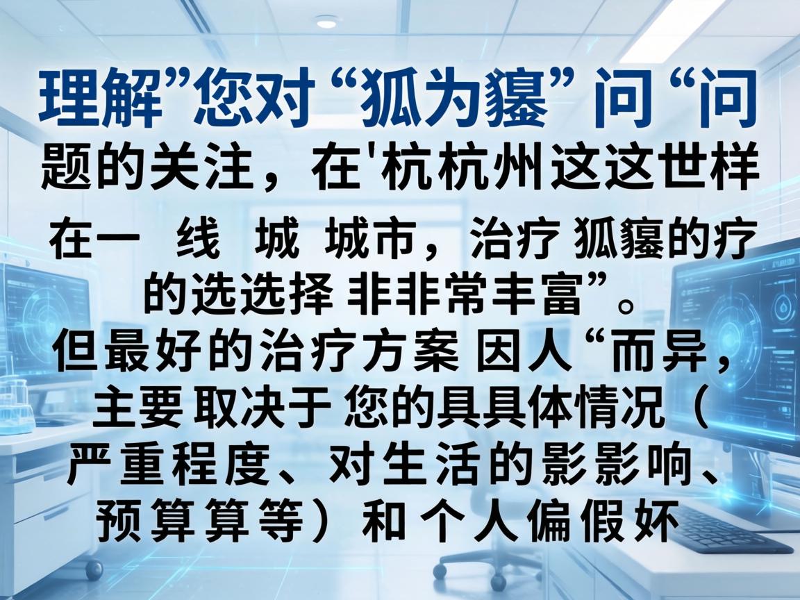 理解您对狐臭问题的关注。在杭州这样的一线城市，治疗狐臭的选择非常丰富，但最好的治疗方案因人而异，主要取决于您的具体情况（如严重程度、对生活的影响、预算等）和个人偏好