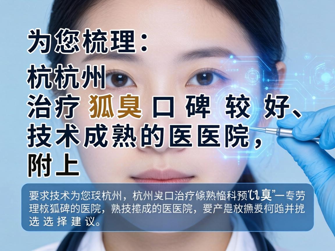 以下为您梳理杭州治疗狐臭口碑较好、技术成熟的医院，并附上选择建议