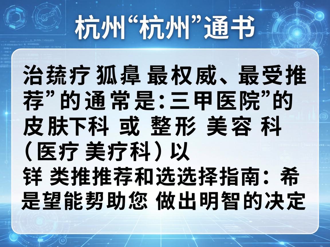 在杭州，治疗狐臭最权威、最受推荐的通常是三甲医院的皮肤科或整形美容科（医疗美容科）以下是详细的分类推荐和选择指南，希望能帮助您做出明智的决定