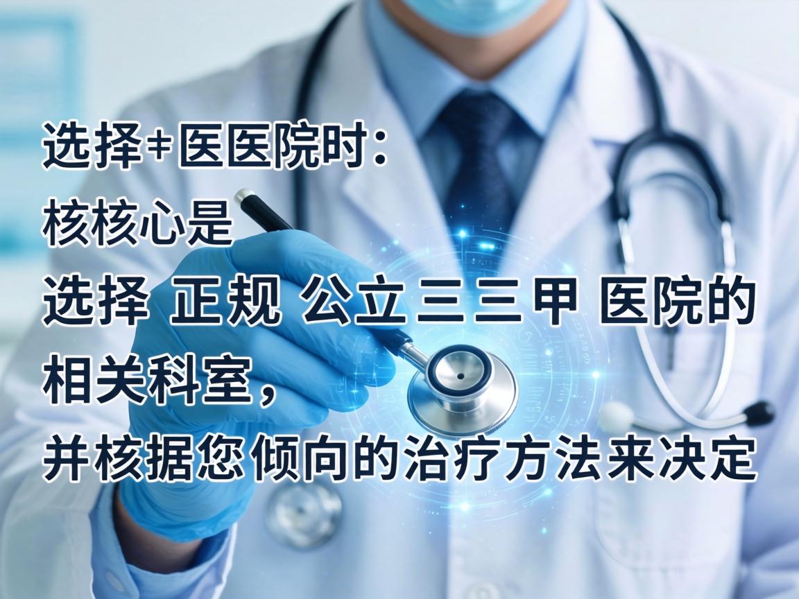选择医院时，核心是选择正规公立三甲医院的相关科室，并根据您倾向的治疗方法来决定