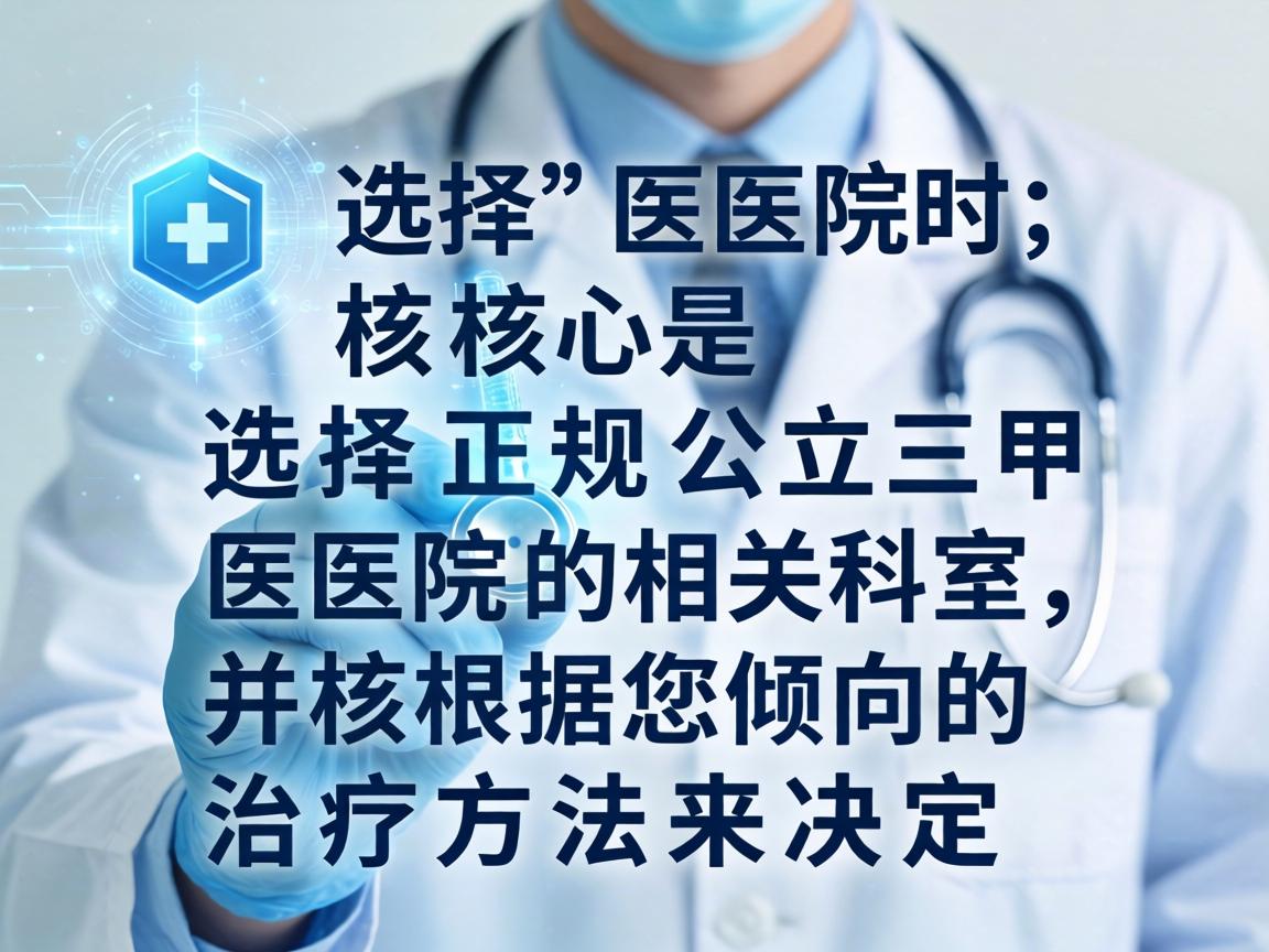 选择医院时，核心是选择正规公立三甲医院的相关科室，并根据您倾向的治疗方法来决定
