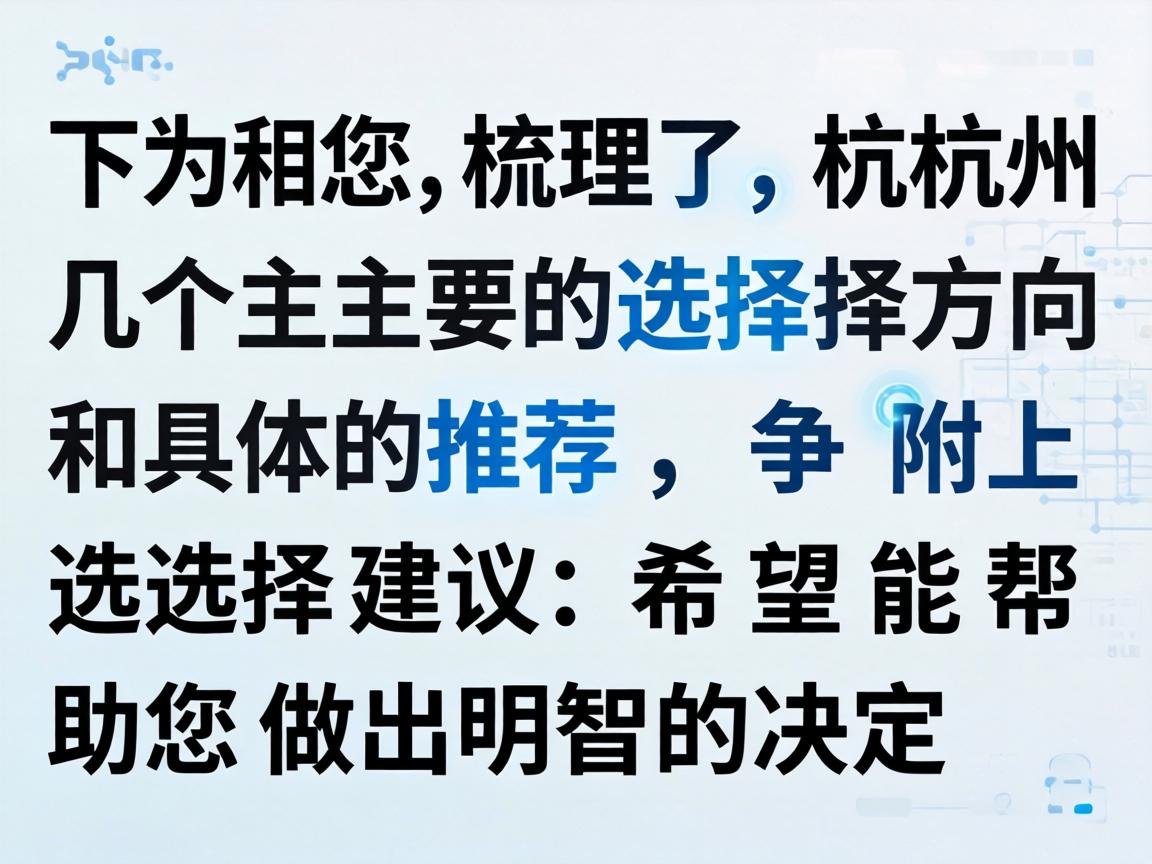 以下为您梳理了杭州几个主要的选择方向和具体推荐，并附上选择建议，希望能帮助您做出明智的决定