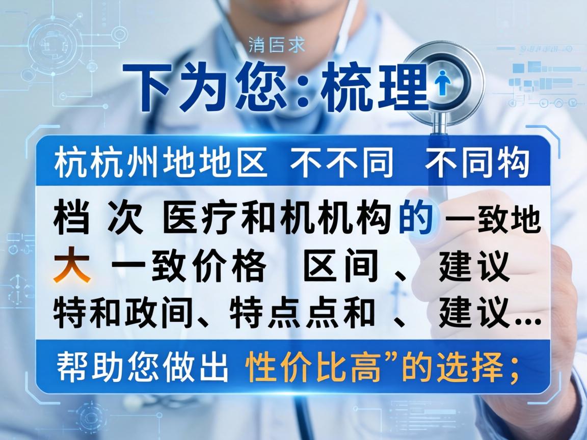 以下为您梳理杭州地区不同档次医疗机构的大致价格区间、特点和建议，帮助您做出性价比高的选择