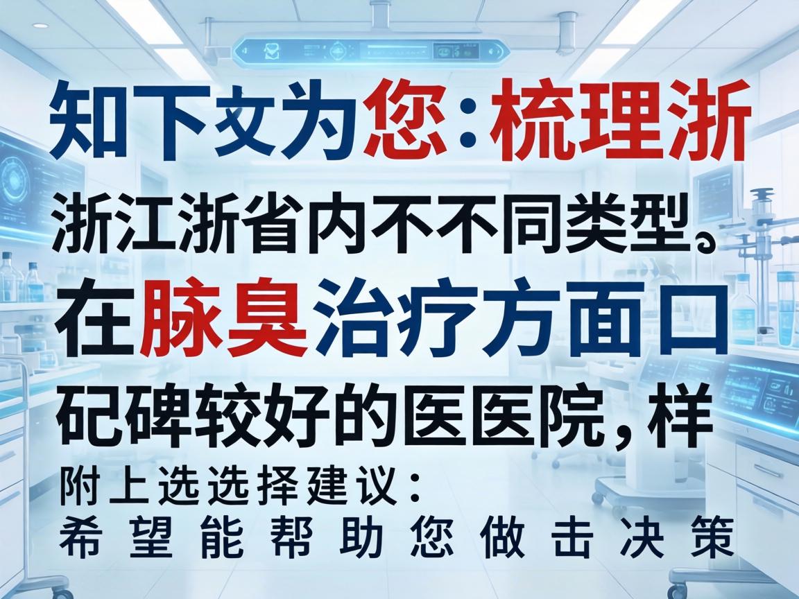 以下为您梳理浙江省内不同类型、在腋臭治疗方面口碑较好的医院,并附上选择建议,希望能帮助您做出决策 以下为您梳理浙江省内不同类型、在腋臭治疗方面口碑较好的医院,并附上选择建议,希望能帮助您做出决策