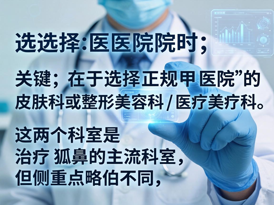 选择医院时,关键在于选择正规三甲医院的皮肤科或整形美容科/医疗美容科。这两个科室是治疗狐臭的主流科室,但侧重点略有不同 选择医院时,关键在于选择正规三甲医院的皮肤科或整形美容科/医疗美容科。这两个科室是治疗狐臭的主流科室,但侧重点略有不同