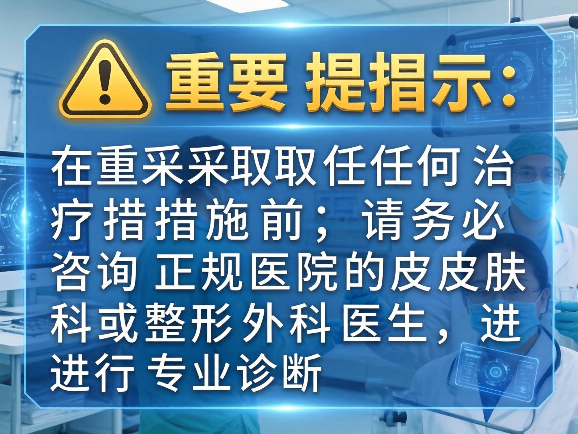 重要提示,在采取任何治疗措施前,请务必咨询正规医院的皮肤科或整形外科医生,进行专业诊断 重要提示,在采取任何治疗措施前,请务必咨询正规医院的皮肤科或整形外科医生,进行专业诊断