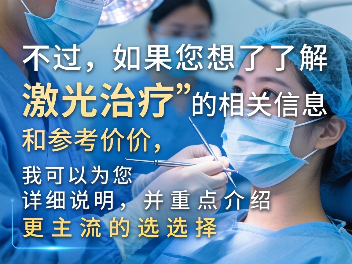 不过,如果您想了解激光治疗的相关信息和参考价格,我可以为您详细说明,并重点介绍更主流的选择 不过,如果您想了解激光治疗的相关信息和参考价格,我可以为您详细说明,并重点介绍更主流的选择