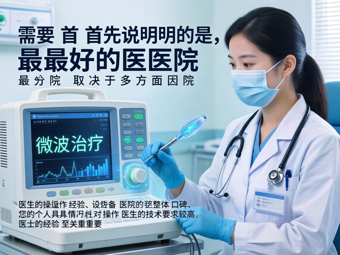 需要首先说明的是,最好的医院取决于多方面因素,包括医生的操作经验、设备的先进性、医院的整体口碑以及您的个人具体情况。微波治疗对操作医生的技术要求较高,医生的经验至关重要 需要首先说明的是,最好的医院取决于多方面因素,包括医生的操作经验、设备的先进性、医院的整体口碑以及您的个人具体情况。微波治疗对操作医生的技术要求较高,医生的经验至关重要