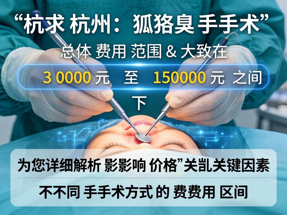 在杭州,狐臭手术的总体费用范围大致在 3000元 至 15000元 之间。下面为您详细解析影响价格的关键因素和不同手术方式的费用区间 在杭州,狐臭手术的总体费用范围大致在 3000元 至 15000元 之间。下面为您详细解析影响价格的关键因素和不同手术方式的费用区间