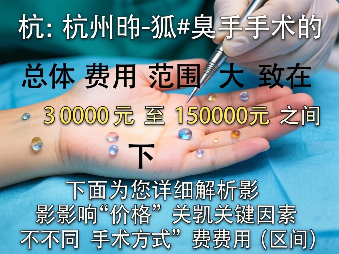 在杭州,狐臭手术的总体费用范围大致在 3000元 至 15000元 之间。下面为您详细解析影响价格的关键因素和不同手术方式的费用区间 在杭州,狐臭手术的总体费用范围大致在 3000元 至 15000元 之间。下面为您详细解析影响价格的关键因素和不同手术方式的费用区间