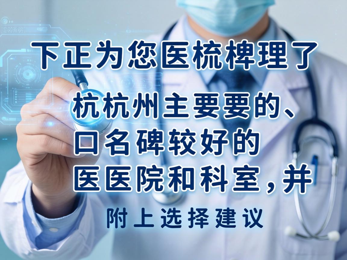 以下为您梳理了杭州主要的、口碑较好的医院和科室，并附上选择建议