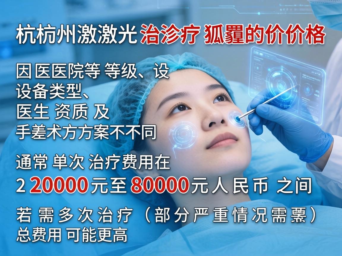 杭州激光治疗狐臭的价格因医院等级、设备类型、医生资质及手术方案不同而有较大差异，通常单次治疗费用在 2000元至8000元人民币 之间。若需多次治疗（部分严重情况需要）总费用可能更高