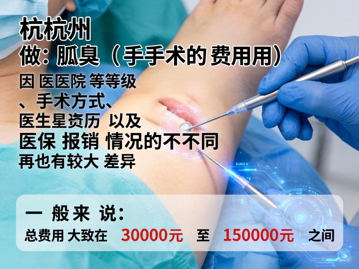 在杭州，做狐臭（腋臭）手术的费用因医院等级、手术方式、医生资历以及医保报销情况的不同而有较大差异。一般来说，总费用大致在 3000元 至 15000元 之间