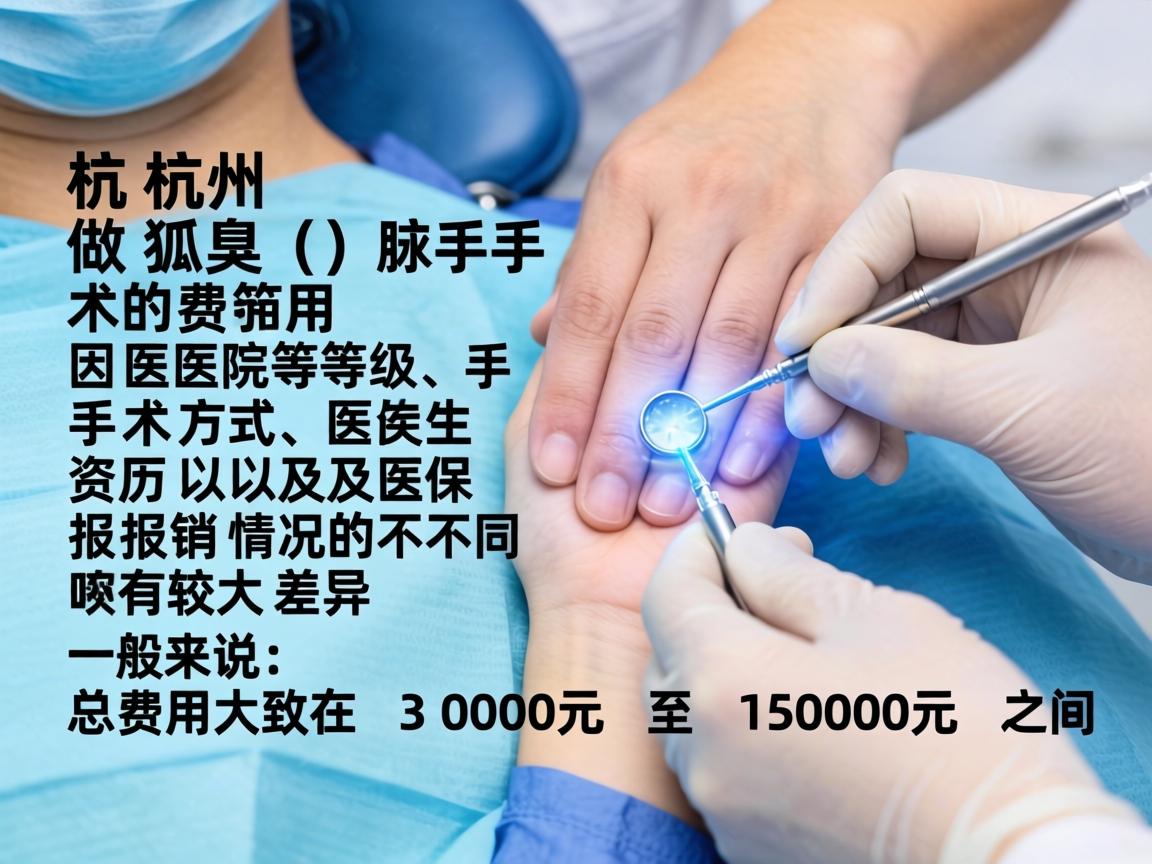 在杭州，做狐臭（腋臭）手术的费用因医院等级、手术方式、医生资历以及医保报销情况的不同而有较大差异。一般来说，总费用大致在 3000元 至 15000元 之间