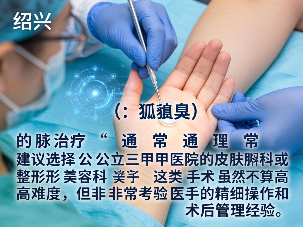 在绍兴，关于狐臭（腋臭）的治疗，通常建议选择公立三甲医院的皮肤科或整形美容科。这类手术虽然不算高难度，但非常考验医生的精细操作和术后管理经验