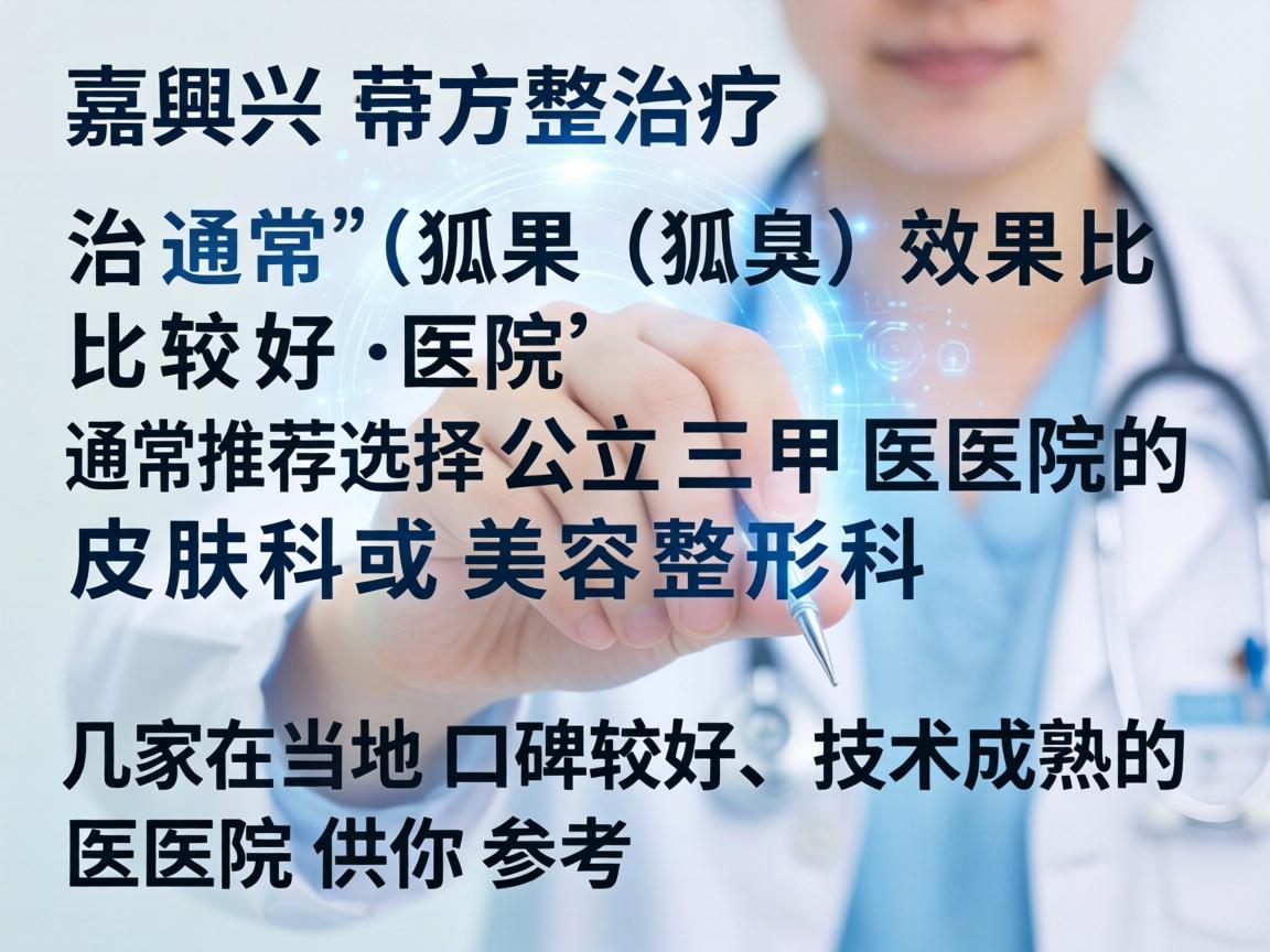 在嘉兴,治疗狐臭(腋臭)效果比较好的医院,通常推荐选择公立三甲医院的皮肤科或美容整形科。以下是几家在当地口碑较好、技术成熟的医院供你参考 在嘉兴,治疗狐臭(腋臭)效果比较好的医院,通常推荐选择公立三甲医院的皮肤科或美容整形科。以下是几家在当地口碑较好、技术成熟的医院供你参考