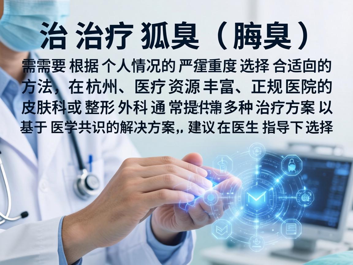 治疗狐臭（腋臭）需要根据个人情况的严重程度选择合适的方法。在杭州，医疗资源丰富，正规医院的皮肤科或整形外科通常提供多种治疗方案。以下是基于医学共识的解决方案，建议在医生指导下选择