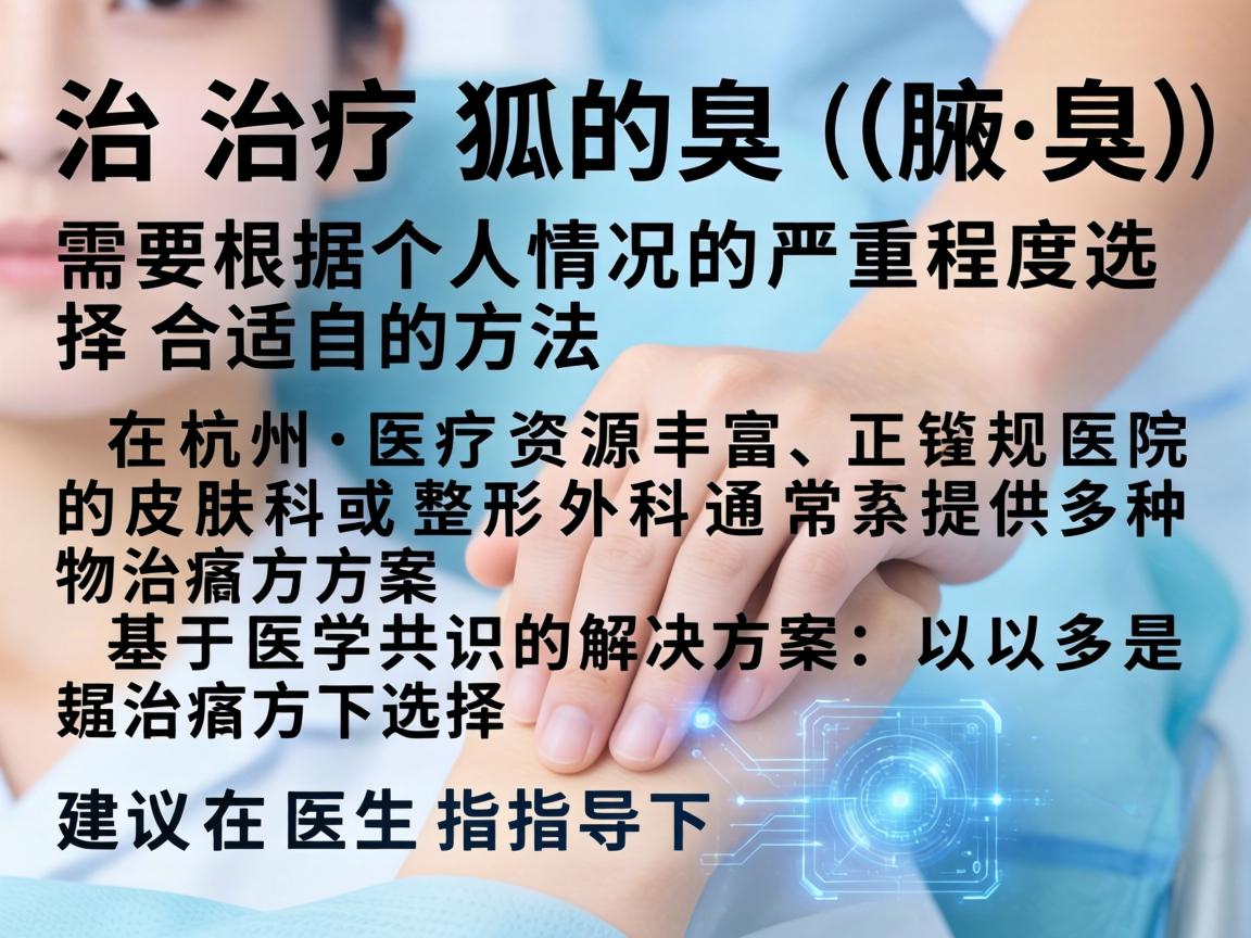 治疗狐臭（腋臭）需要根据个人情况的严重程度选择合适的方法。在杭州，医疗资源丰富，正规医院的皮肤科或整形外科通常提供多种治疗方案。以下是基于医学共识的解决方案，建议在医生指导下选择