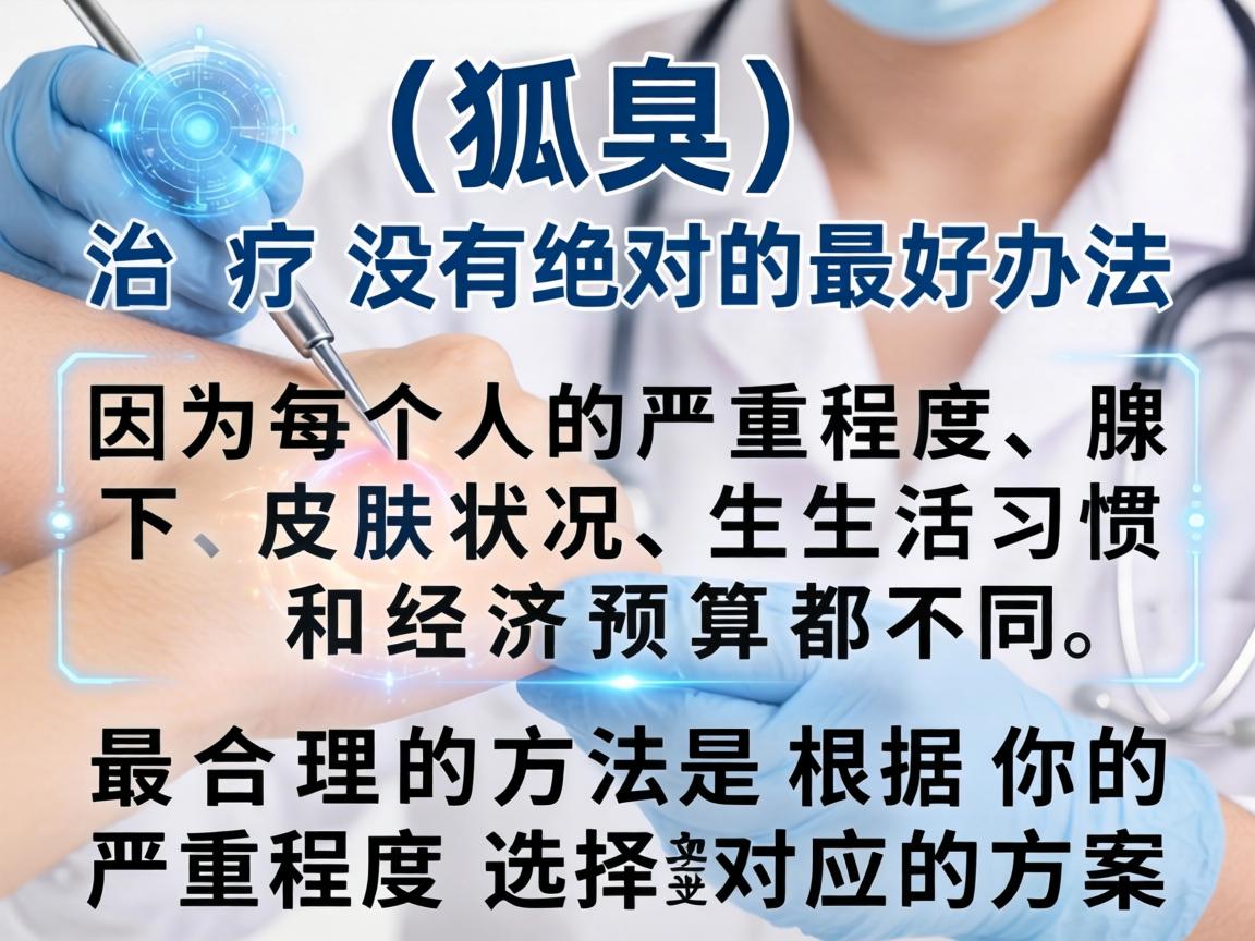 狐臭（腋臭）的治疗没有绝对的最好办法，因为每个人的严重程度、腋下皮肤状况、生活习惯和经济预算都不同。最合理的方法是根据你的严重程度选择对应的方案