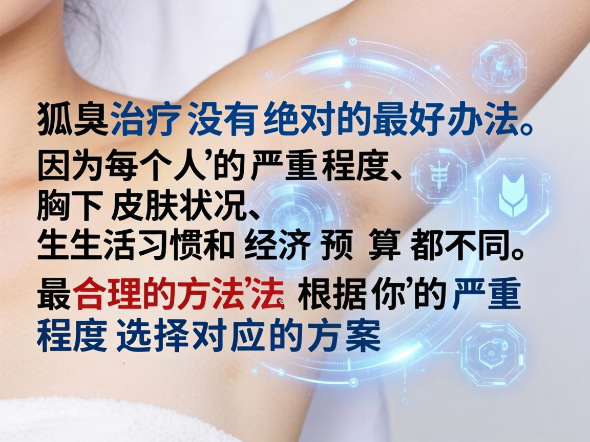 狐臭（腋臭）的治疗没有绝对的最好办法，因为每个人的严重程度、腋下皮肤状况、生活习惯和经济预算都不同。最合理的方法是根据你的严重程度选择对应的方案
