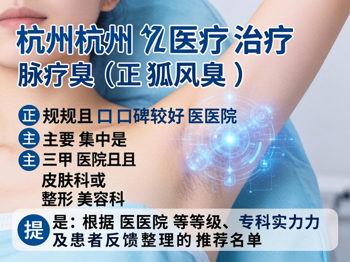 在杭州,治疗腋臭(狐臭)正规且口碑较好的医院主要集中在三甲医院的皮肤科或整形美容科。以下是根据医院等级、专科实力及患者反馈整理的推荐名单 在杭州,治疗腋臭(狐臭)正规且口碑较好的医院主要集中在三甲医院的皮肤科或整形美容科。以下是根据医院等级、专科实力及患者反馈整理的推荐名单