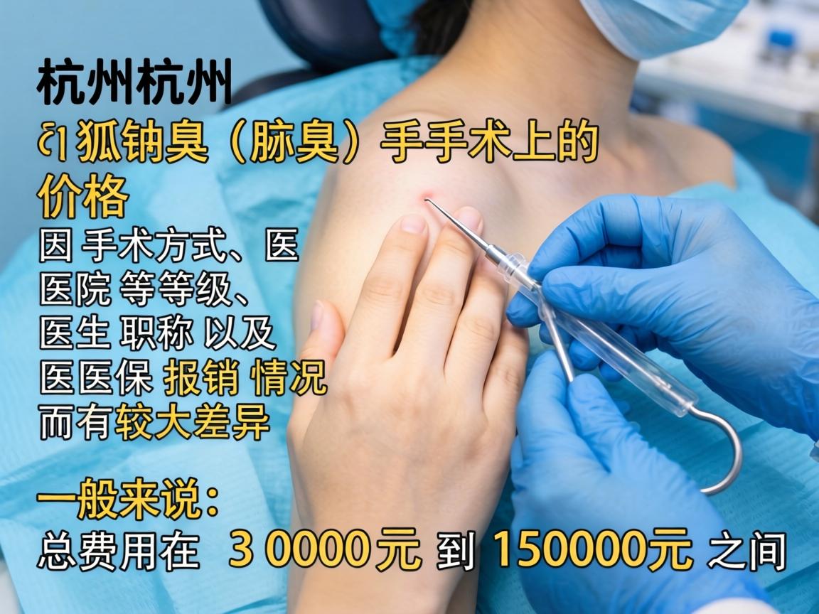 在杭州，狐臭（腋臭）手术的价格因手术方式、医院等级、医生职称以及医保报销情况而有较大差异。一般来说，总费用在 3000元 到 15000元 之间
