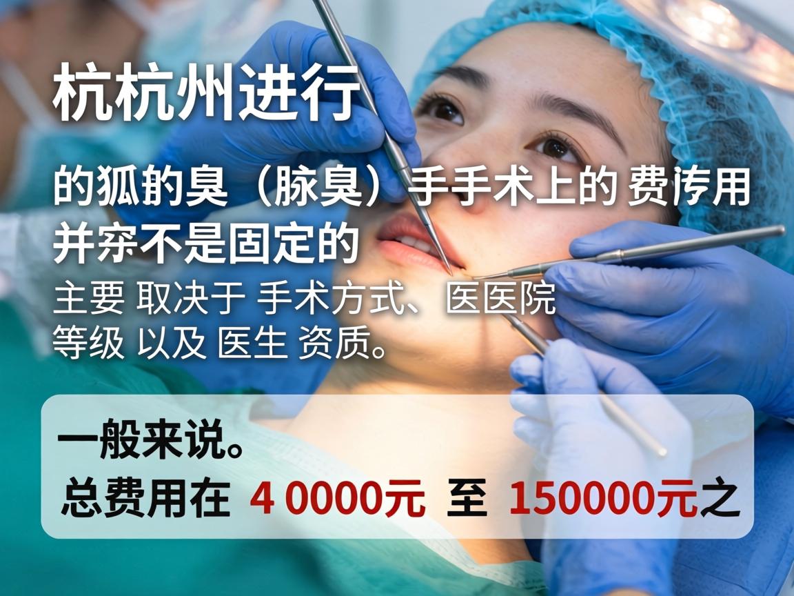 在杭州进行狐臭（腋臭）手术的费用并不是固定的，主要取决于手术方式、医院等级以及医生资质。一般来说，总费用在 4000元 至 15000元 之间