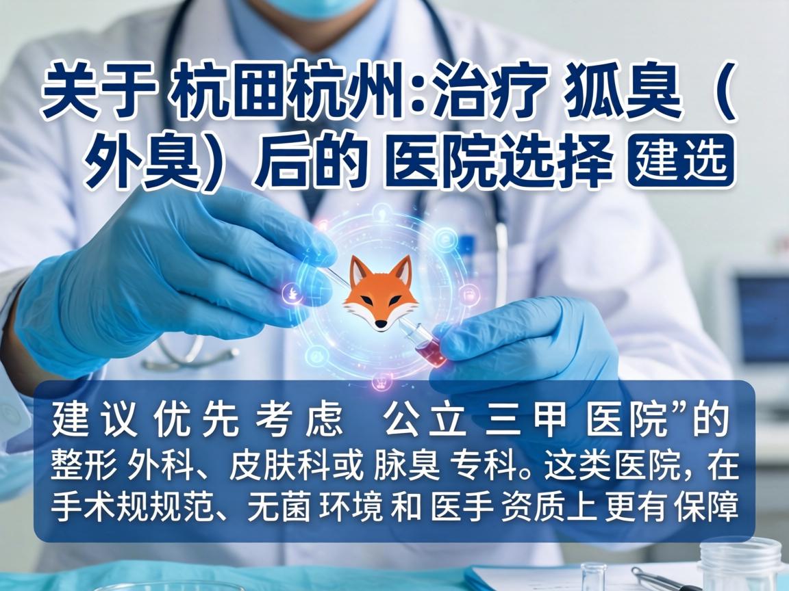 关于杭州治疗狐臭（腋臭）的医院选择，建议优先考虑公立三甲医院的整形外科、皮肤科或腋臭专科。这类医院在手术规范、无菌环境和医生资质上更有保障