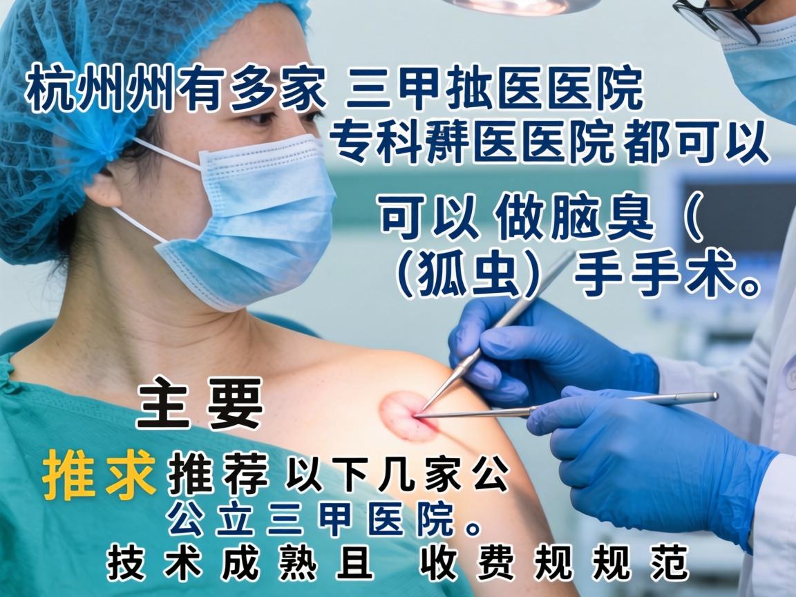 在杭州,有多家三甲医院和专科医院都可以做腋臭(狐臭)手术,主要推荐以下几家公立三甲医院,技术成熟且收费规范 在杭州,有多家三甲医院和专科医院都可以做腋臭(狐臭)手术,主要推荐以下几家公立三甲医院,技术成熟且收费规范
