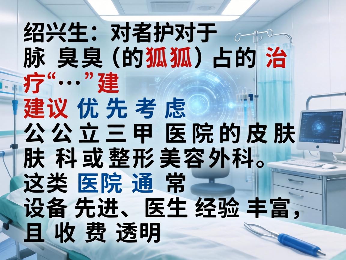 在绍兴，对于腋臭（狐臭）的治疗，建议优先考虑公立三甲医院的皮肤科或整形美容外科。这类医院通常设备先进、医生经验丰富，且收费透明