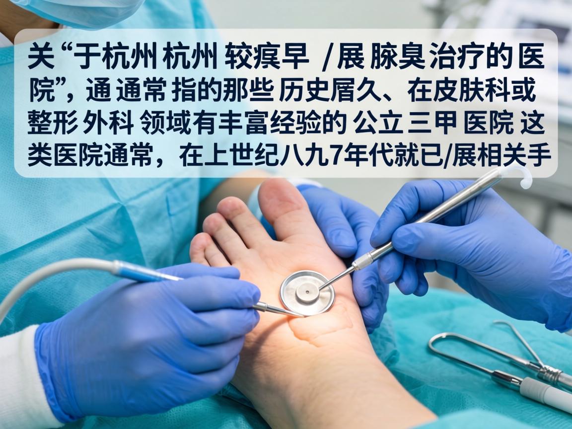 关于杭州较早开展腋臭治疗的医院，通常指的是那些历史较久、在皮肤科或整形外科领域有丰富经验的公立三甲医院。这类医院通常在上世纪八九十年代就已开展相关手术