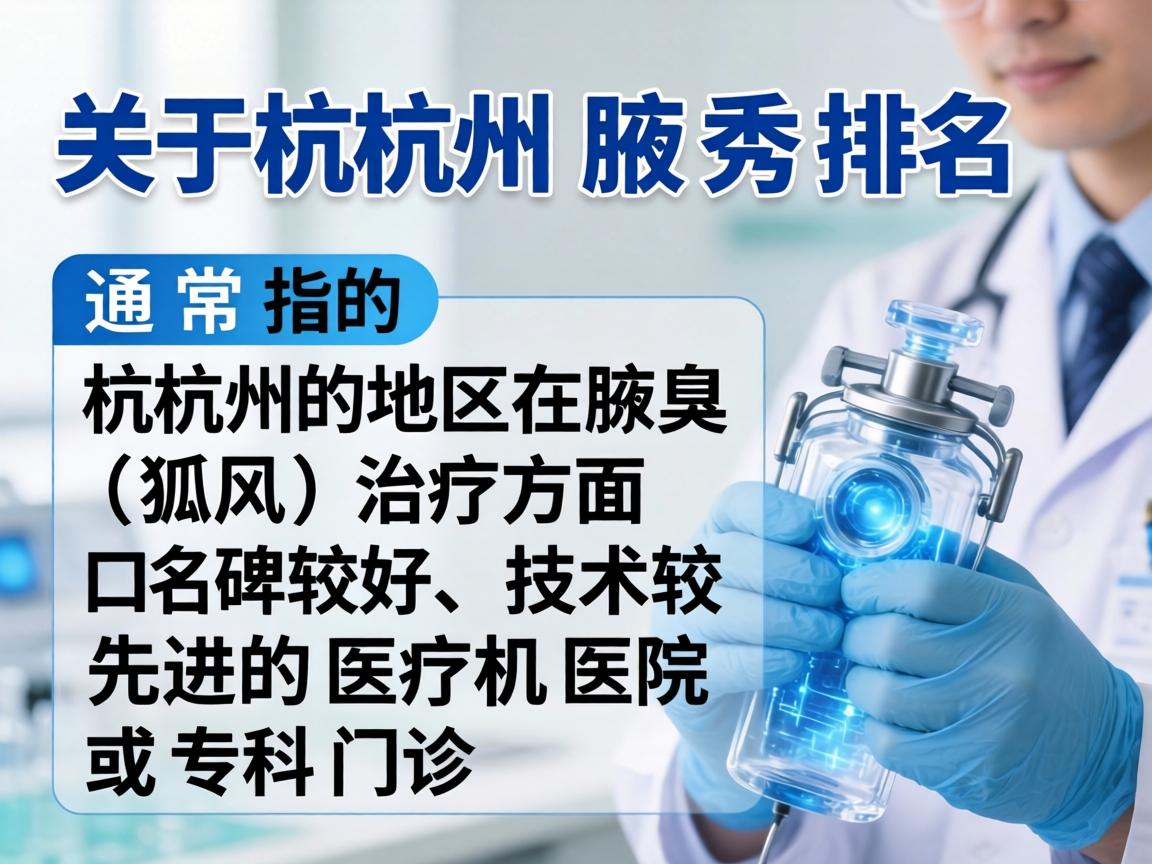 关于杭州腋秀排名，这通常指的是杭州地区在腋臭（狐臭）治疗方面口碑较好、技术较先进的医疗机构或专科门诊