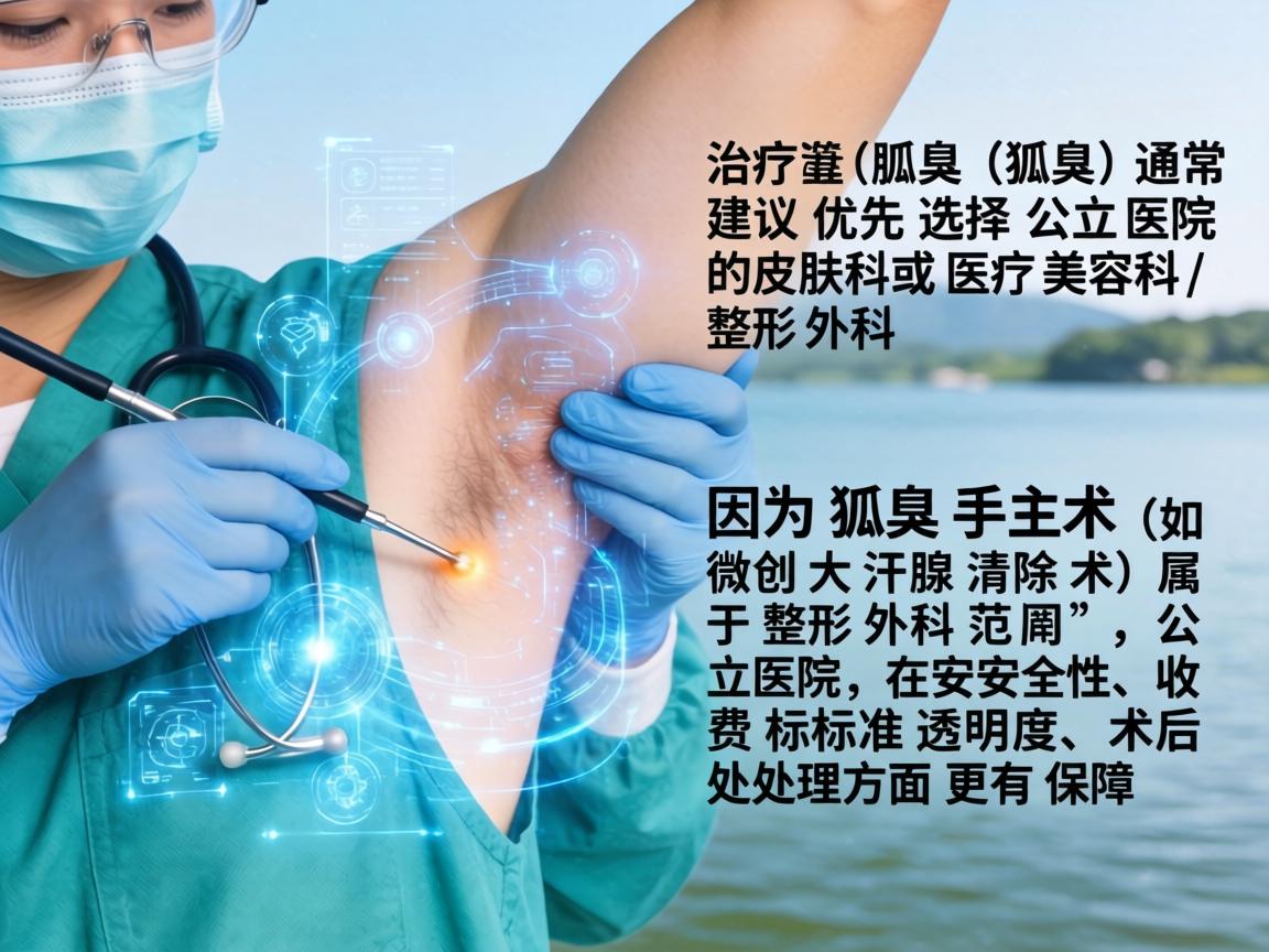 在湖州地区，治疗狐臭（腋臭）通常建议优先选择公立医院的皮肤科或医疗美容科/整形外科。因为狐臭手术（如微创大汗腺清除术）属于整形外科范畴，公立医院在安全性、收费标准透明度和术后处理方面更有保障