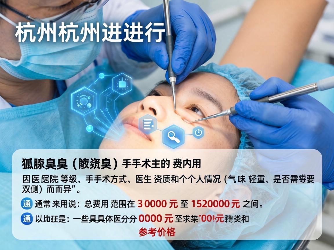 在杭州进行狐臭(腋臭)手术的费用因医院等级、手术方式、医生资质和个人情况(如气味轻重、是否需要双侧)而异。通常来说,总费用范围在 3000元 至 15000元 之间。以下是一些具体的分类和参考价格 在杭州进行狐臭(腋臭)手术的费用因医院等级、手术方式、医生资质和个人情况(如气味轻重、是否需要双侧)而异。通常来说,总费用范围在 3000元 至 15000元 之间。以下是一些具体的分类和参考价格