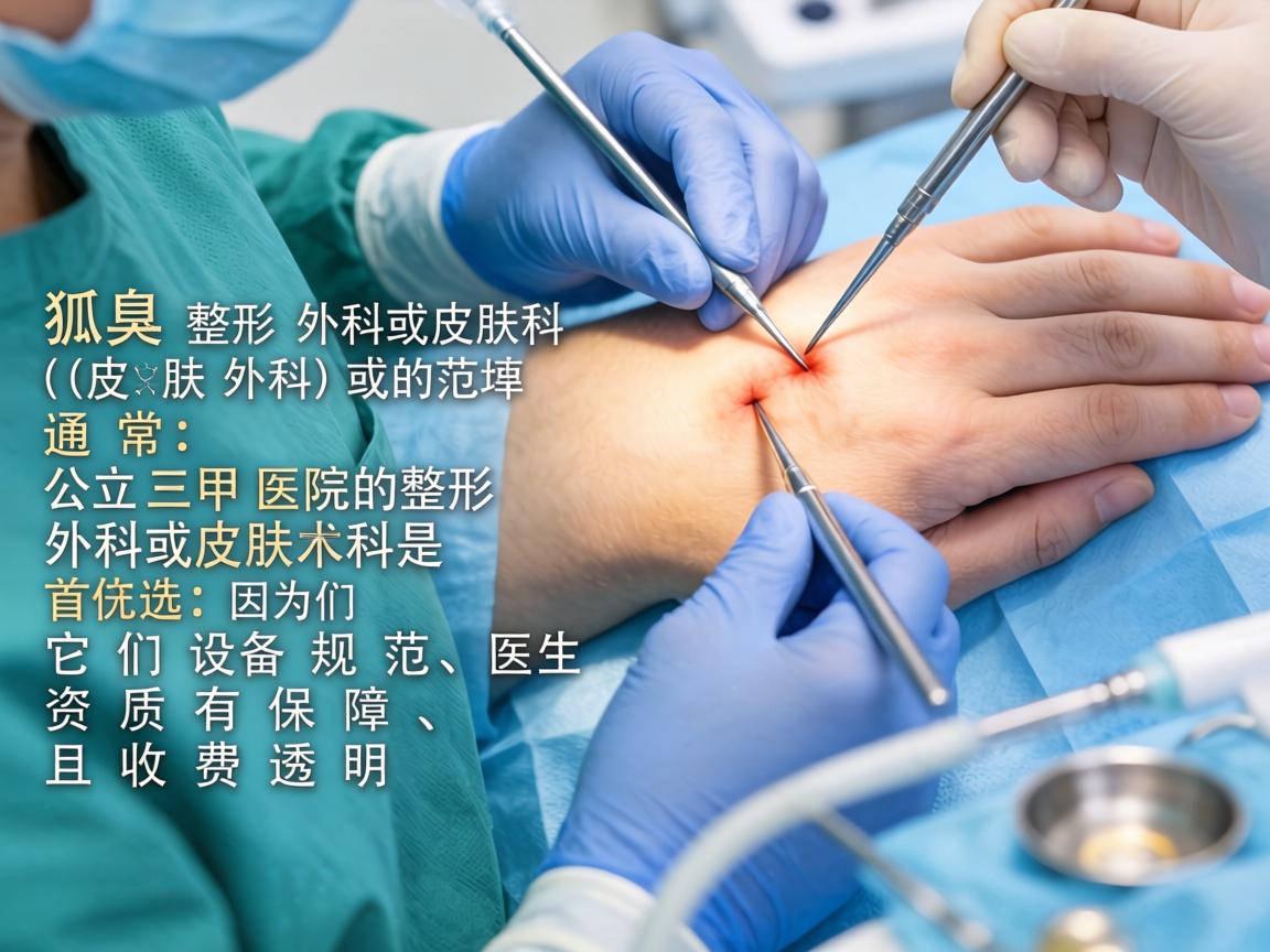 在杭州，腋臭（狐臭）手术属于整形外科或皮肤科（皮肤外科）的范畴。通常，公立三甲医院的整形外科或皮肤科是首选，因为它们设备规范、医生资质有保障，且收费透明