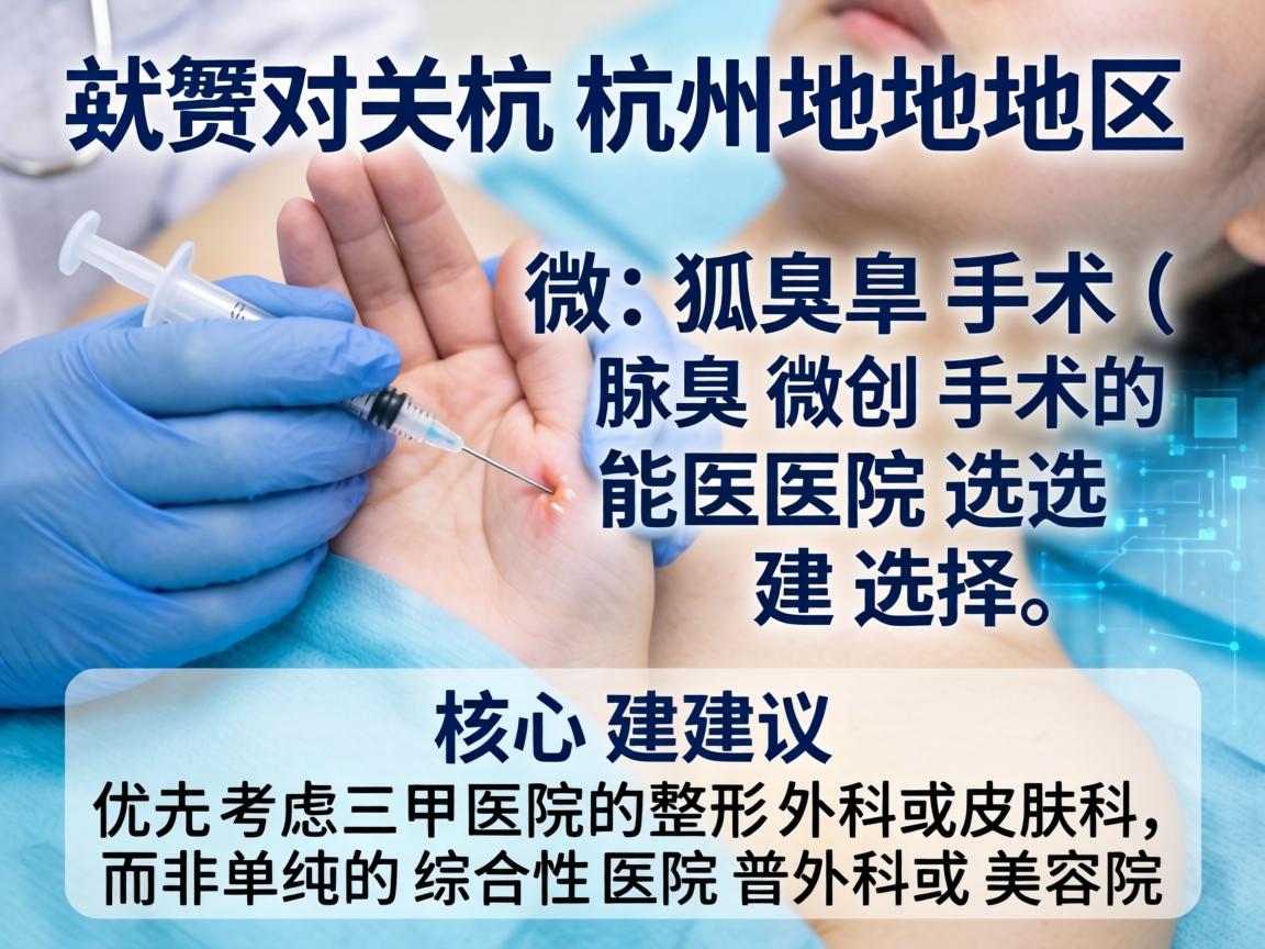 针对杭州地区做狐臭手术(腋臭微创手术)的医院选择,核心建议是优先考虑三甲医院的整形外科或皮肤科,而非单纯的综合性医院普外科或美容院 针对杭州地区做狐臭手术(腋臭微创手术)的医院选择,核心建议是优先考虑三甲医院的整形外科或皮肤科,而非单纯的综合性医院普外科或美容院
