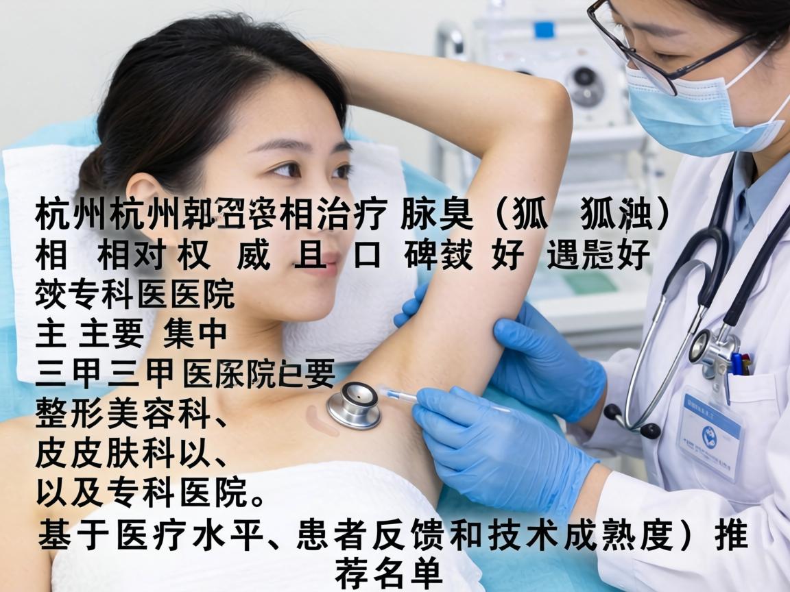 在杭州,治疗腋臭(狐臭)相对权威且口碑较好的医院主要集中在三甲医院的整形美容科、皮肤科以及专科医院。以下是基于医疗水平、患者反馈和技术成熟度的推荐名单 在杭州,治疗腋臭(狐臭)相对权威且口碑较好的医院主要集中在三甲医院的整形美容科、皮肤科以及专科医院。以下是基于医疗水平、患者反馈和技术成熟度的推荐名单