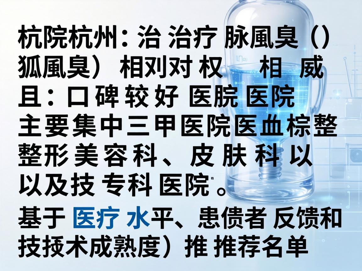 在杭州,治疗腋臭(狐臭)相对权威且口碑较好的医院主要集中在三甲医院的整形美容科、皮肤科以及专科医院。以下是基于医疗水平、患者反馈和技术成熟度的推荐名单 在杭州,治疗腋臭(狐臭)相对权威且口碑较好的医院主要集中在三甲医院的整形美容科、皮肤科以及专科医院。以下是基于医疗水平、患者反馈和技术成熟度的推荐名单