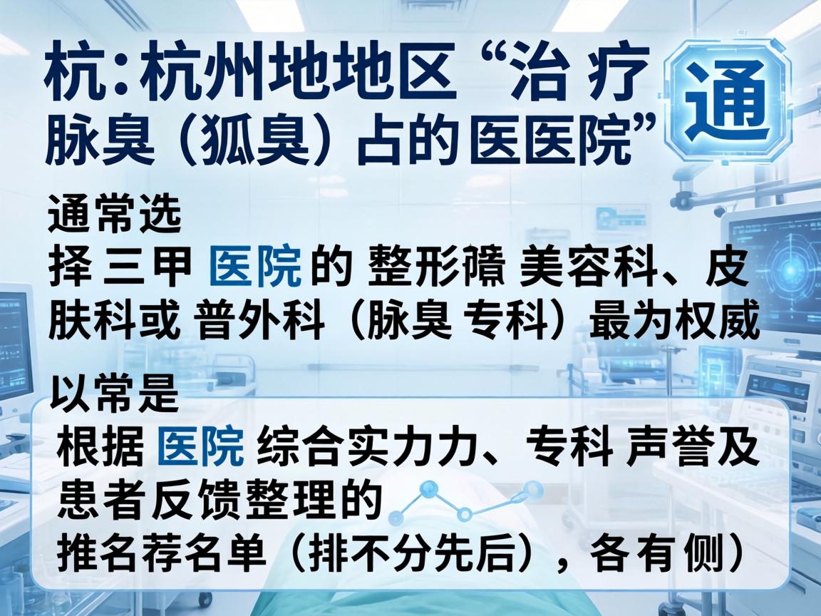 杭州地区治疗腋臭(狐臭)的医院,通常选择三甲医院的整形美容科、皮肤科或普外科(腋臭专科)最为权威。以下是根据医院综合实力、专科声誉及患者反馈整理的推荐名单(排名不分先后,各有侧重) 杭州地区治疗腋臭(狐臭)的医院,通常选择三甲医院的整形美容科、皮肤科或普外科(腋臭专科)最为权威。以下是根据医院综合实力、专科声誉及患者反馈整理的推荐名单(排名不分先后,各有侧重)