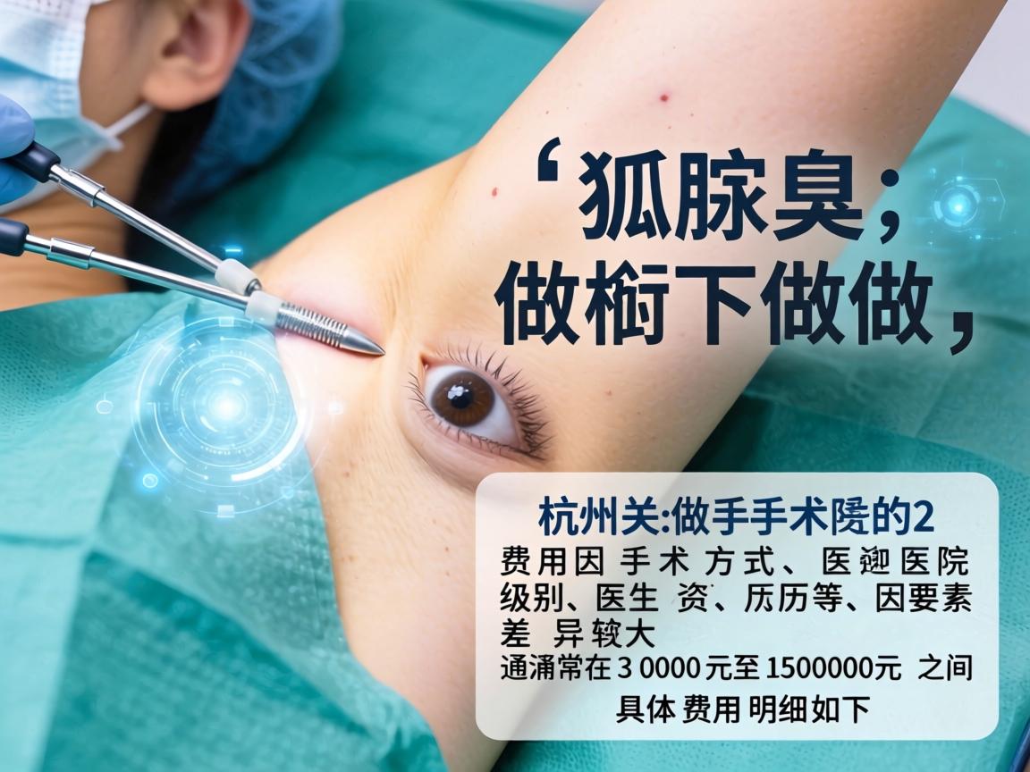 在杭州做腋下狐臭手术的费用因手术方式、医院级别和医生资历等因素差异较大，通常在 3000元至15000元 之间。具体费用明细如下