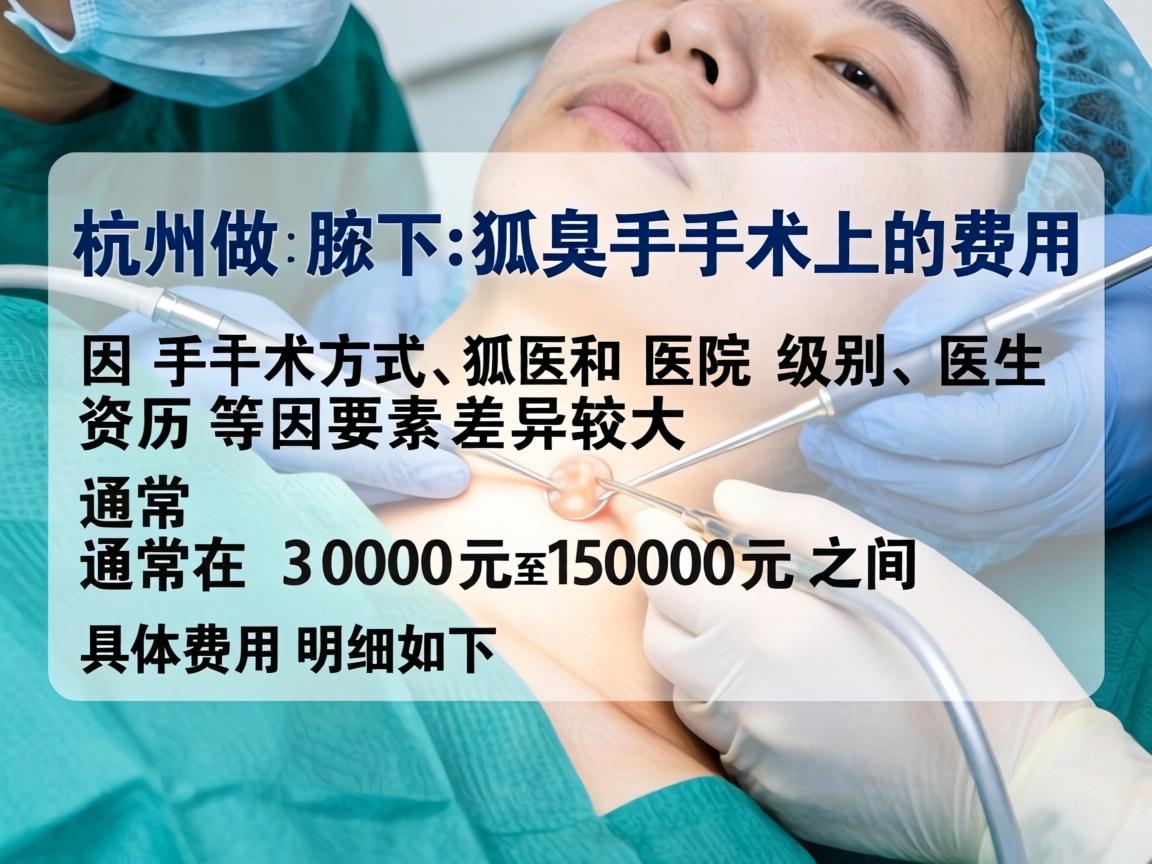 在杭州做腋下狐臭手术的费用因手术方式、医院级别和医生资历等因素差异较大，通常在 3000元至15000元 之间。具体费用明细如下