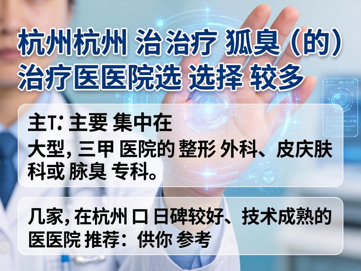 在杭州，治疗狐臭（腋臭）的医院选择较多，主要集中在大型三甲医院的整形外科、皮肤科或腋臭专科。以下是几家在杭州口碑较好、技术成熟的医院推荐，供你参考