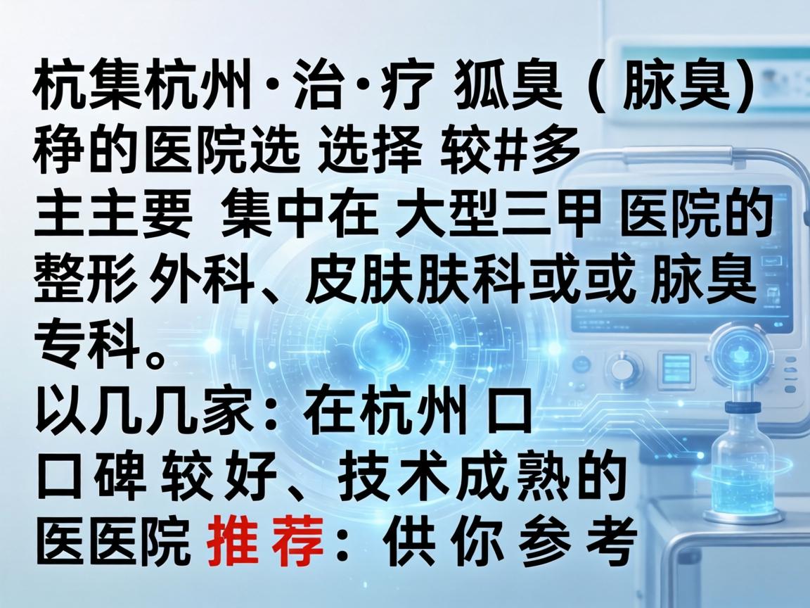 在杭州，治疗狐臭（腋臭）的医院选择较多，主要集中在大型三甲医院的整形外科、皮肤科或腋臭专科。以下是几家在杭州口碑较好、技术成熟的医院推荐，供你参考