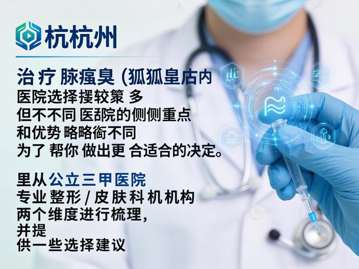 在杭州,治疗腋臭(狐臭)的医院选择较多,但不同医院的侧重点和优势略有不同。为了帮你做出更合适的决定,这里从公立三甲医院和专业整形/皮肤科机构两个维度进行梳理,并提供一些选择建议 在杭州,治疗腋臭(狐臭)的医院选择较多,但不同医院的侧重点和优势略有不同。为了帮你做出更合适的决定,这里从公立三甲医院和专业整形/皮肤科机构两个维度进行梳理,并提供一些选择建议