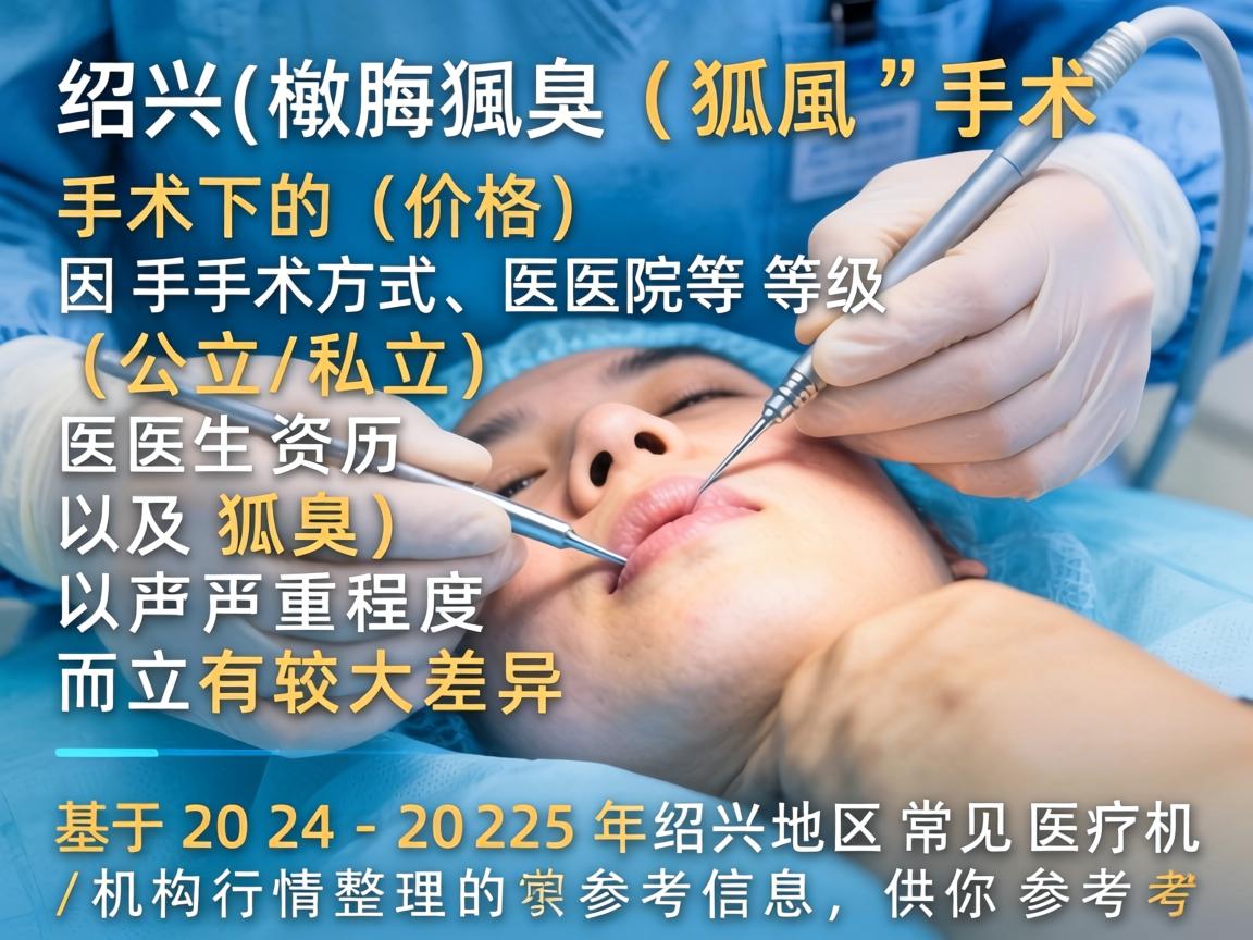 在绍兴,腋臭(狐臭)手术的价格因手术方式、医院等级(公立/私立)医生资历以及狐臭的严重程度而有较大差异。以下是基于2024-2025年绍兴地区常见医疗机构行情整理的参考信息,供你参考 在绍兴,腋臭(狐臭)手术的价格因手术方式、医院等级(公立/私立)医生资历以及狐臭的严重程度而有较大差异。以下是基于2024-2025年绍兴地区常见医疗机构行情整理的参考信息,供你参考