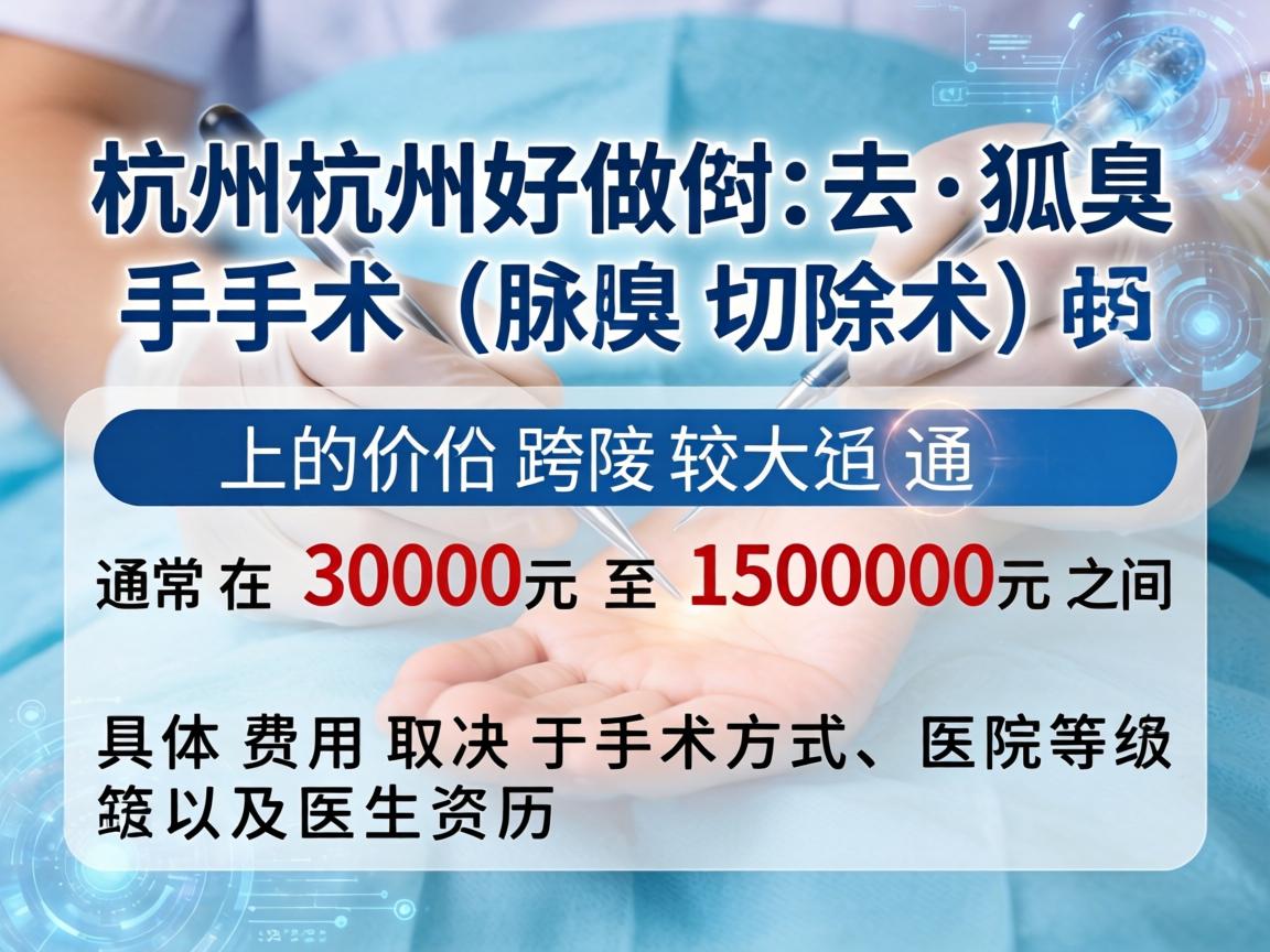 在杭州做去狐臭手术(腋臭切除术)的价格跨度较大,通常在 3000元 至 15000元 之间。具体费用取决于手术方式、医院等级以及医生资历 在杭州做去狐臭手术(腋臭切除术)的价格跨度较大,通常在 3000元 至 15000元 之间。具体费用取决于手术方式、医院等级以及医生资历