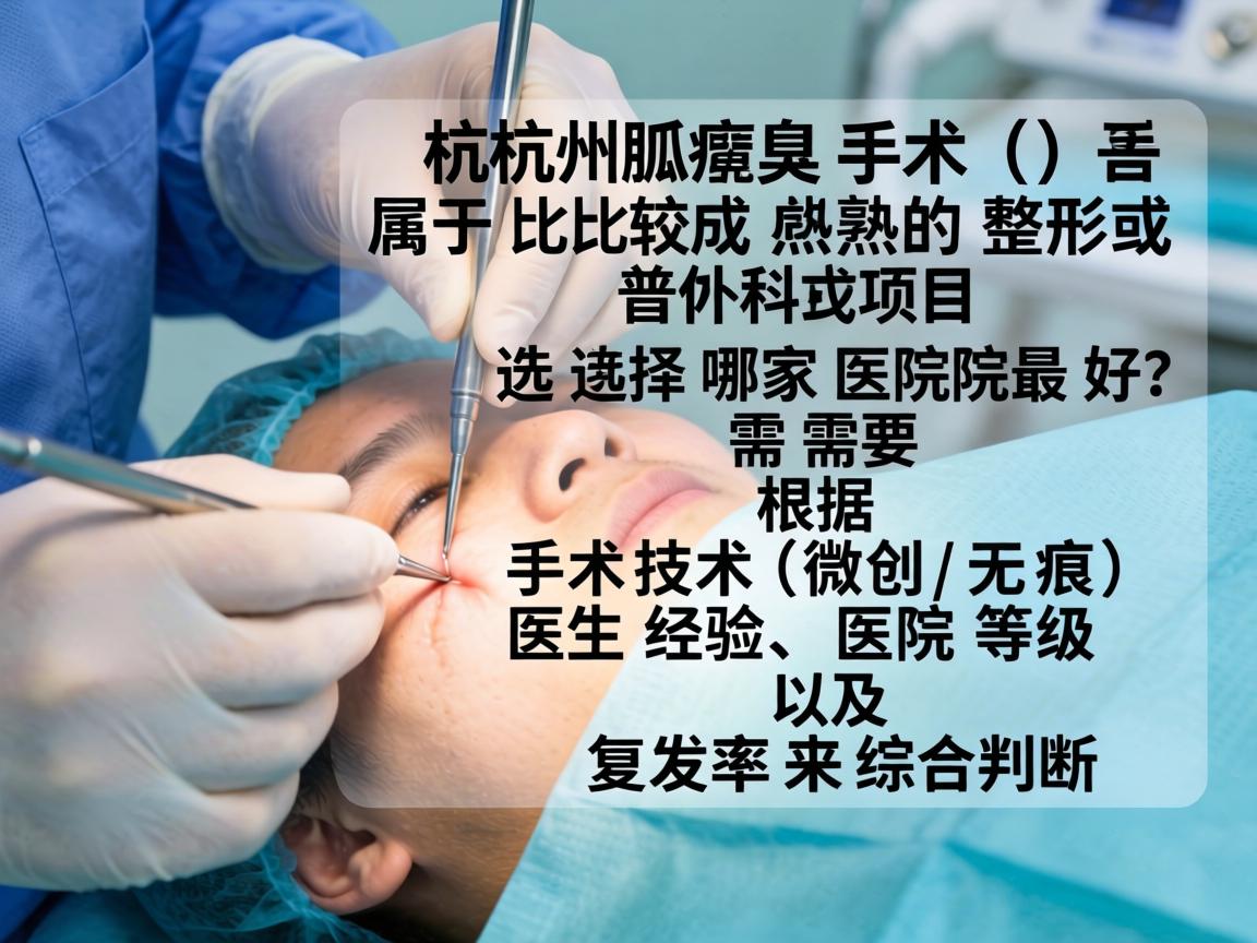 在杭州,腋臭手术(狐臭手术)属于比较成熟的整形或普外科项目。选择哪家医院最好,需要根据手术技术(微创/无痕)医生经验、医院等级以及复发率来综合判断 在杭州,腋臭手术(狐臭手术)属于比较成熟的整形或普外科项目。选择哪家医院最好,需要根据手术技术(微创/无痕)医生经验、医院等级以及复发率来综合判断