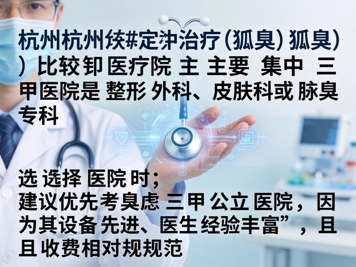 在杭州,治疗狐臭(腋臭)比较好的医院主要集中在三甲医院的整形外科、皮肤科或腋臭专科。选择医院时,建议优先考虑三甲公立医院,因为其设备先进、医生经验丰富,且收费相对规范 在杭州,治疗狐臭(腋臭)比较好的医院主要集中在三甲医院的整形外科、皮肤科或腋臭专科。选择医院时,建议优先考虑三甲公立医院,因为其设备先进、医生经验丰富,且收费相对规范